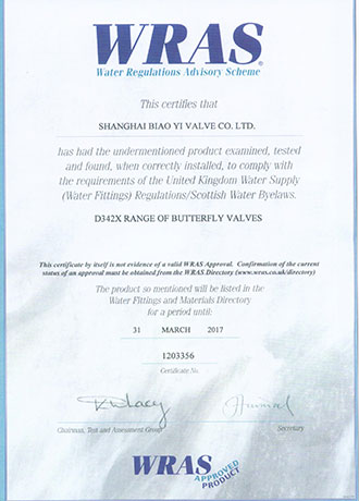 WRAS for Butterfly Valve