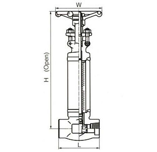 Sizes and Weights of 800 Lb, Threaded, Socket Welded Ends, WB, Forged Bellows Seal Gate Valve