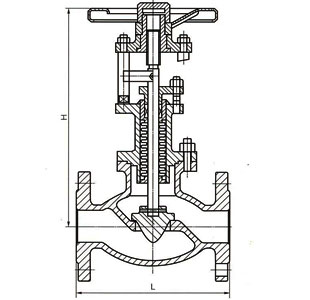 Sizes and Weights of PN 16 (1.6 MPa) DIN Bellows Seal Globe Valve with Parabolic Plug, Long Gland