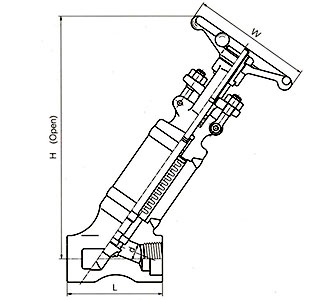 Sizes and Weights of Y Pattern 800 Lb, Threaded or Socket Welded Ends, WB, All Welded Forged Bellows Seal Globe Valve