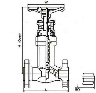 Sizes and Weights of 150, 300, 600 Lb, Flange Welded Ends, BB, Forged Bellows Seal Globe Valve