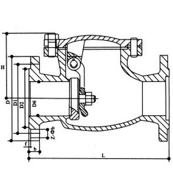 Dimensions and Weights of H44Y GB Chinese Standard Swing Check Valve, 4.0 MPa