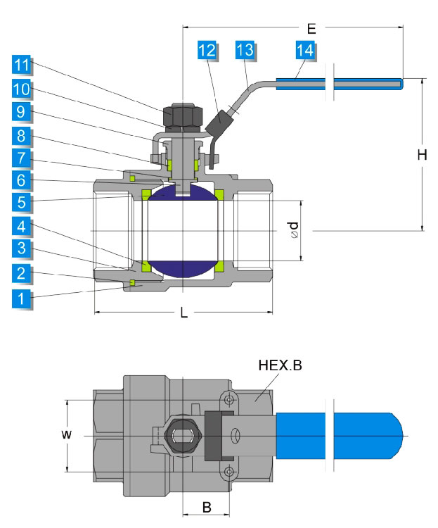 Materials of 1000 Psi / WOG-Two Piece-PTFE / RPTFE / PPL Seated Cast-Floating-with ISO Direct Mount Pad