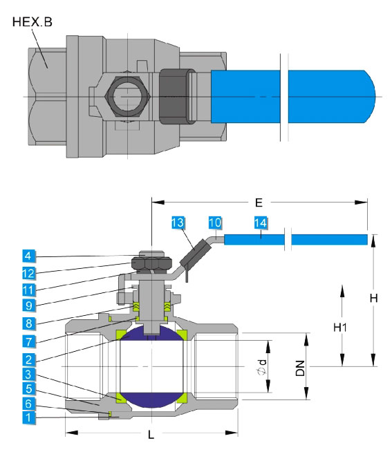 Materials of M3 1000 Psi / WOG-Two Piece-PTFE Seated-Cast-Floating