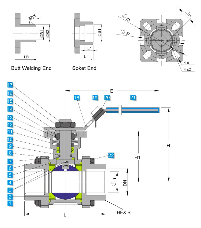 Materials of 1000 Psi / WOG-3 PC-Sandard Body-PTFE RTPFE PEEK PPL Seated with ISO Direct Mount Pad