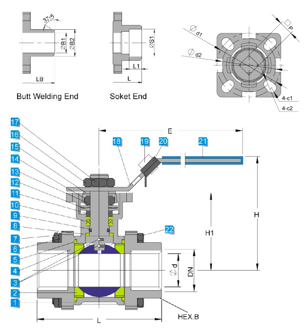 Materials of 1000 Psi / WOG-3 PC-Sandard Body-PTFE RTPFE PEEK PPL Seated with Pneumatic Actuator