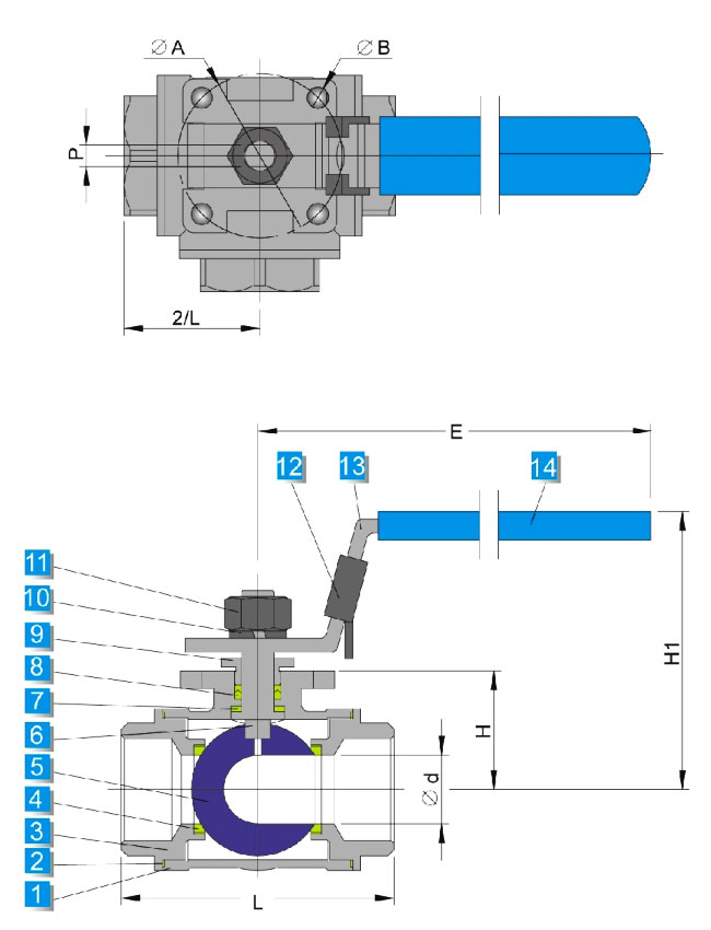 Pic of 1000 Psi / WOG MPa-3 Way-L Port-T Port-PTFE RTPFE PEEK PPL Seated