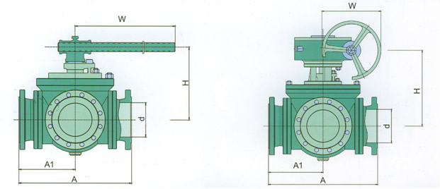 Dimensions and Weights of Four-Way Ball Valves