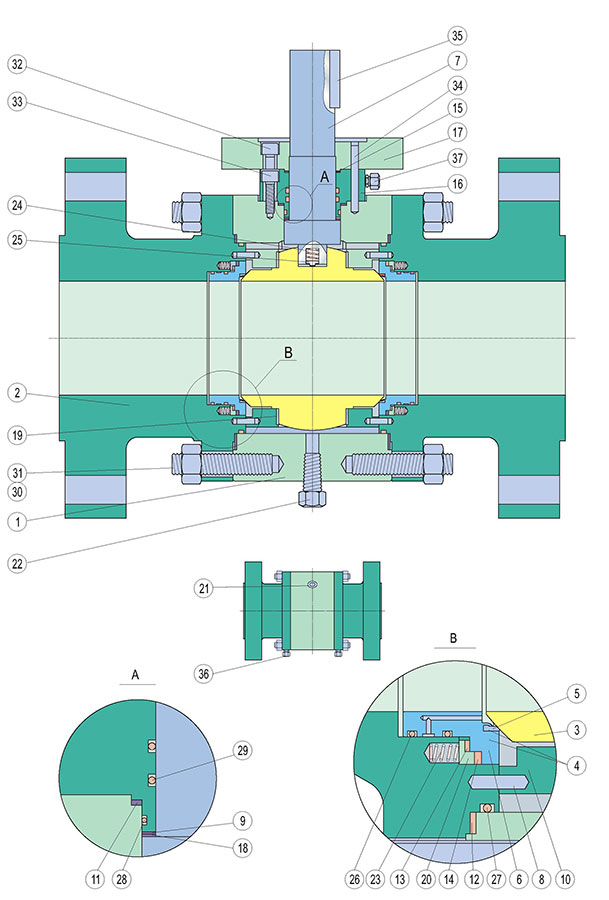 Materials of Forged Carbon Steel, Stainless Steel Trunnion Mounted Ball Valves