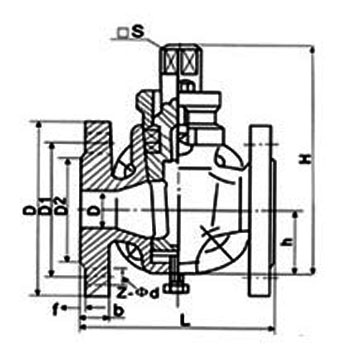 Dimensions of X44W 3 Way Flanged Ends Plug Valve