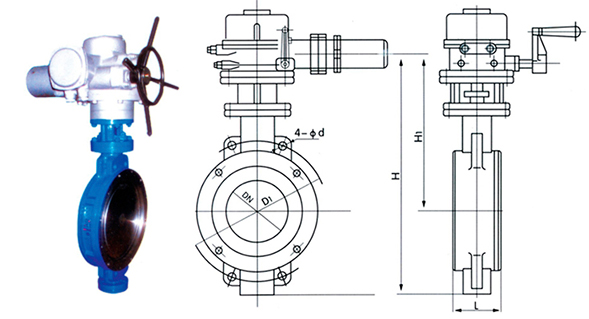 D973H电动对夹硬密封蝶阀 外形尺寸图