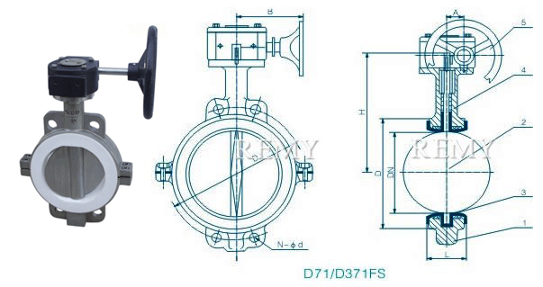 D71/D371FS对夹式衬氟蝶阀 外形尺寸图