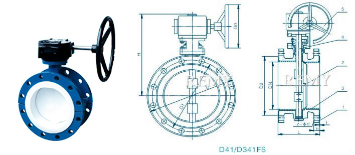 D41/D341FS法兰式衬氟蝶阀 外形尺寸图