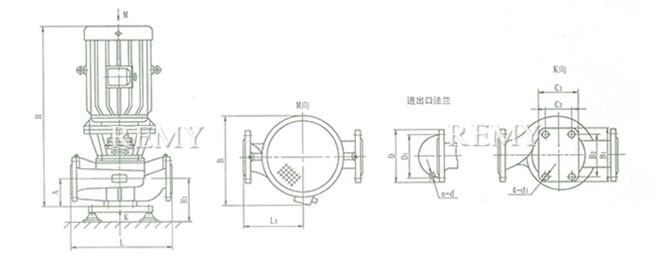 ISGB、IRGB系列管道泵 产品外形图及安装尺寸