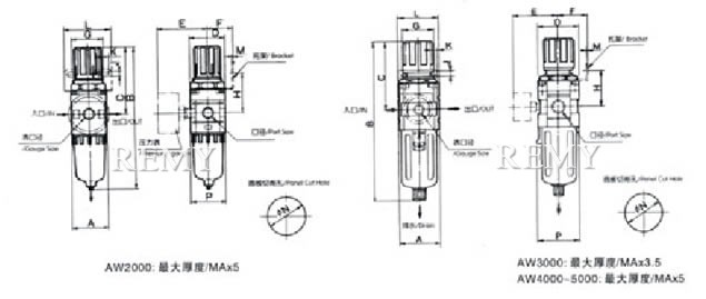 AW2000-5000过滤减压阀 外形尺寸图