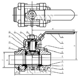 Q61F三片式对焊球阀 结构图