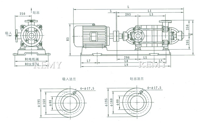 XBD2.3~10.3/10-75W型消防泵 外形及安装尺寸