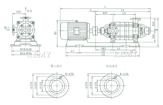 XBD4.2~18.9/25-125W型消防泵 外形及安装尺寸