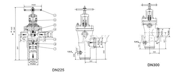DN225、DN300高加出口止回阀 外形尺寸图