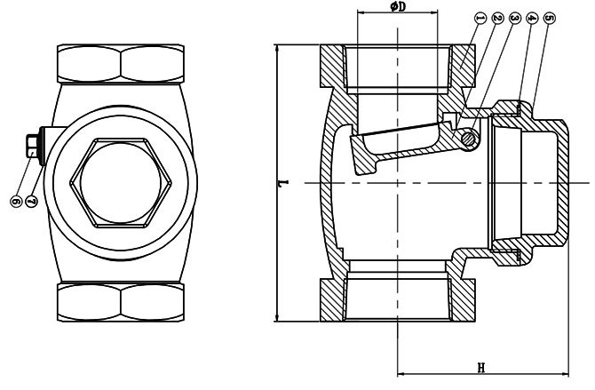 Dimensions of H41W/X Brass Swing Check Valve