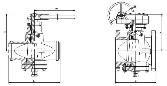 Dimensions and Weights of Pressure Balanced Plug Valve