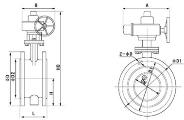 RD942X大口径电动软密封蝶阀 外形尺寸图