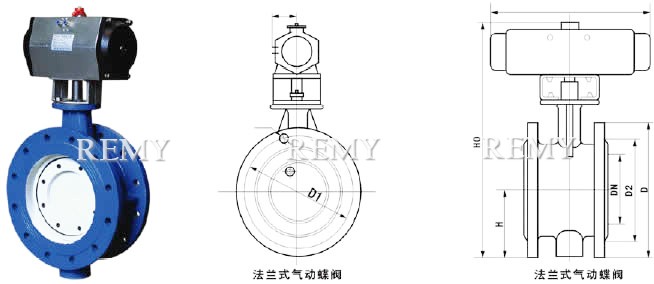 D642X软密封气动法兰蝶阀 外形尺寸图