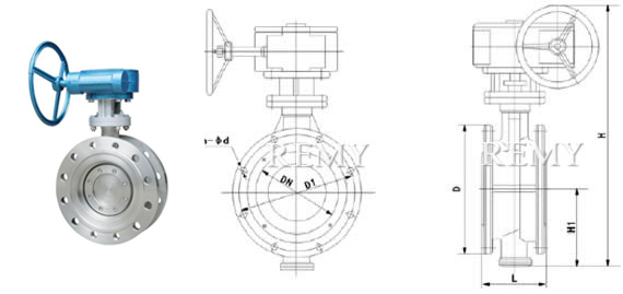 D343H涡轮硬密封法兰蝶阀 外形尺寸图