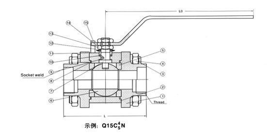 900Lb-1500Lb锻钢球阀 总装图