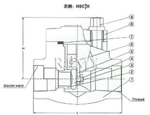  焊接阀盖旋启式锻钢止回阀 结构图