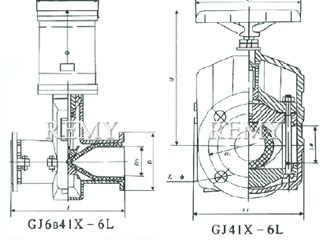 GJ6B41X-6L常闭型气动管夹阀 GJ41X-6L管夹阀 外形尺寸图