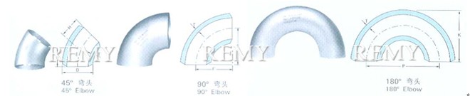 45°弯头，90°弯头，180°弯头