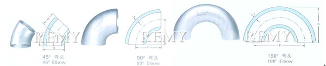 45°弯头，90°弯头，180°弯头