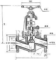 J41F46聚全氟衬里截止阀 外形尺寸图