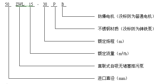 ZWL型直联式自吸无堵塞排污泵 型号说明