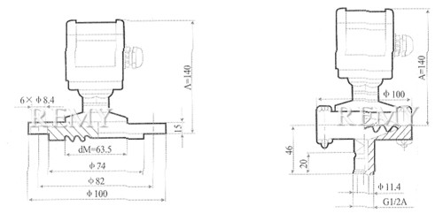 XL-133C法兰式隔膜压力变送器外形结构图