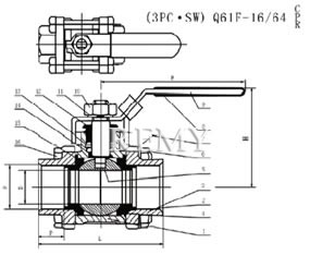 Q61F三片式承插焊球阀 结构图