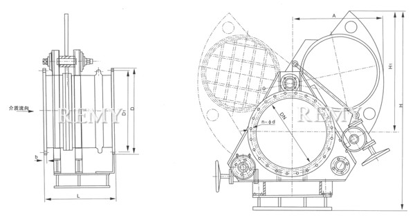  F343CX—0.5/1.5/2.5手动扇形盲板阀 结构图