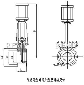 ZYH673气动刀型闸阀 外型及连接尺寸