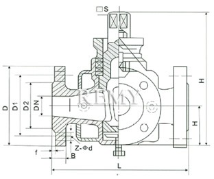 BX44W-1.0P/R/C三通保温旋塞阀 外形尺寸图