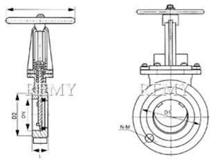 PZ73H/X/Y-10/16手动刀形闸阀 外形尺寸图