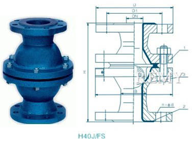 H40J/FS衬胶、衬氟浮球式止回阀 外形尺寸图