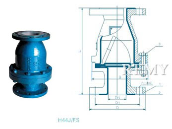H44J/FS衬胶、衬氟旋启式止回阀 外形尺寸图