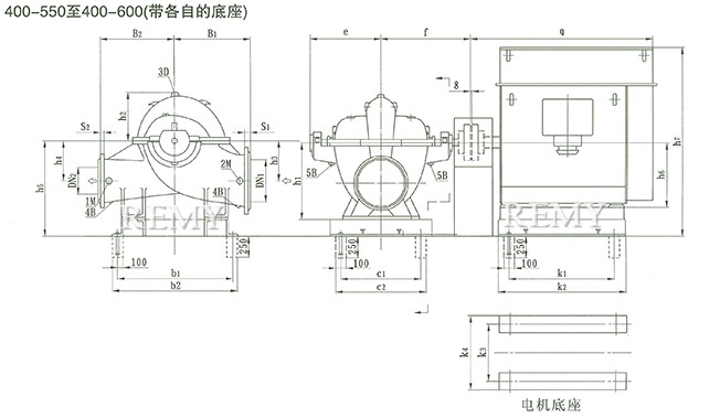SOW中开泵（400-550 ~ 400-600） 安装尺寸图