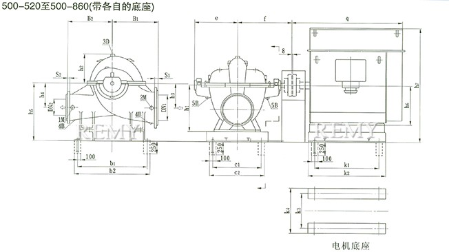 SOW中开泵（500-520 ~ 500-860） 安装尺寸图