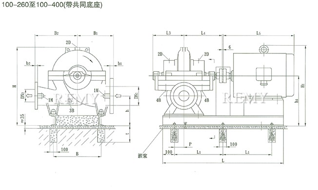 SOW中开泵（100-260 ~ 100-400） 安装尺寸图