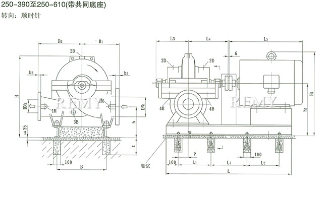 SOW中开泵（250-390 ~ 250-610） 安装尺寸图