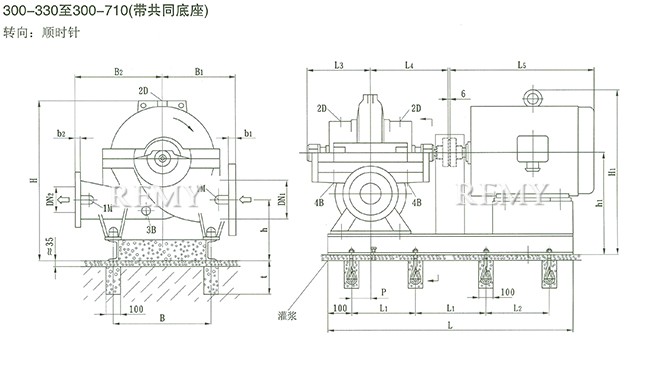 SOW中开泵（300-330 ~ 300-710） 安装尺寸图